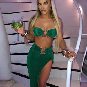 2022 Summer Sexy Fashion Party Split Two Piece Dress Sets Elegant Women Strapless Top And Skirts Outfits Matching Sets Clothes