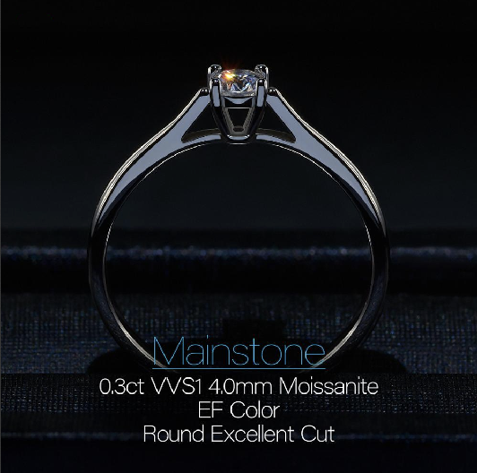 0.3ct 4mm Round Cut EF VVS1 Moissanite 925 Silver Ring