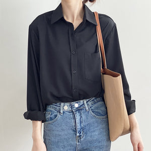 Loose White Shirts for Women Top Turn-down Collar Solid Female Shirts Casual Office Ladies Tops 2022 Spring Summer Blouses 11354
