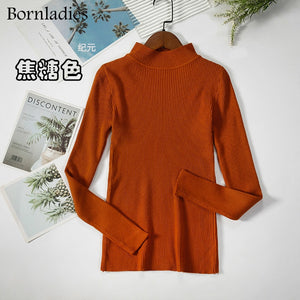 Bornladies Autumn Winter Basic Knitting Bottoming Warm Sweaters 2022 Women&#39;s Pullovers Solid Minimalist Cheap Tops