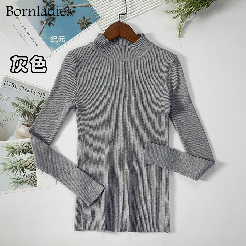 Bornladies Autumn Winter Basic Turtleneck Knitting Bottoming Warm Sweaters 2022 Women&#39;s Pullovers Solid Minimalist Cheap Tops