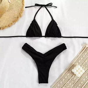 Sexy Micro Bikinis 2022 Women Halter Brazilian Bikini Set Female Pleated Swimsuit New Triangle Swimwear Beach Wear Bathing Suit