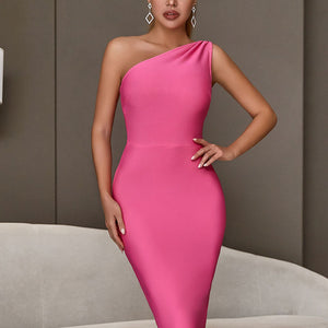 One Shoulder Elegant Bodycon Bandage Dress For Women New Summer Sexy Sleeveless Celebrity Evening Club Party Dress Outfits