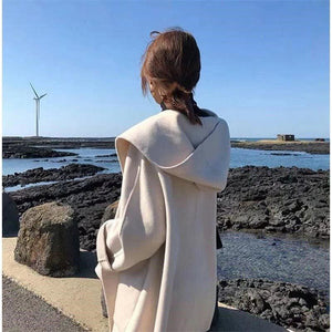 Double Sided Women&#39;s Windbreaker 2022 Autumn and Winter New Temperament Hooded Loose Cloak College Style Fashion Coat Women