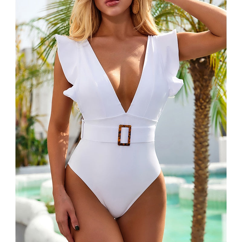High-end Bikini Lady Solid One Piece Swimsuit Luxury Women Push Up Bodysuit Brazilian Deep V Neck Backless Bathing Suit Swimwear