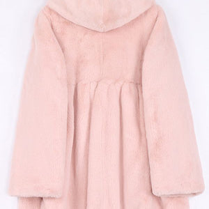 Nerazzurri Autumn Winter Pink Fluffy Soft Light Faux Fur Jacket Women with Hood High Waist Korean Fashion Clothing 2022 6xl  7xl