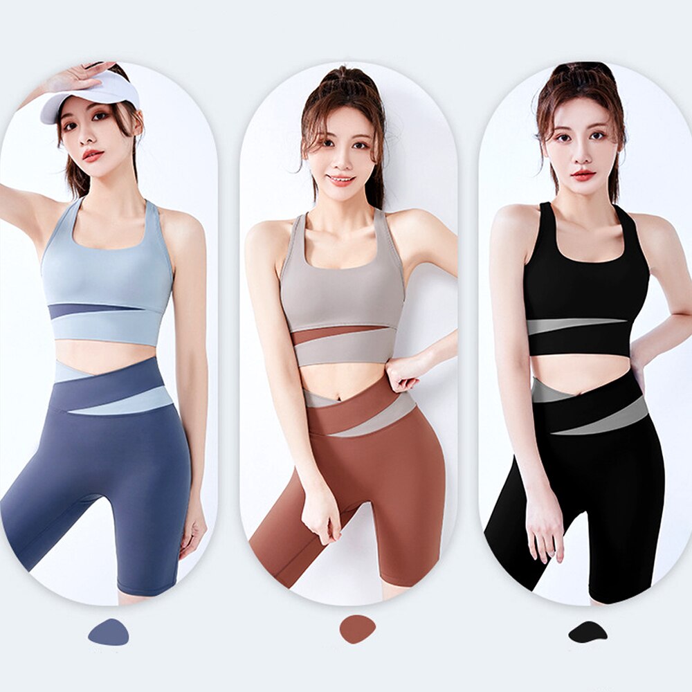 Two Piece Yoga Set Women Sportswear Suit Outfit Gym Leggings With Bra Pants Sports Bra Shorts For Fitness Clothing Workout Set