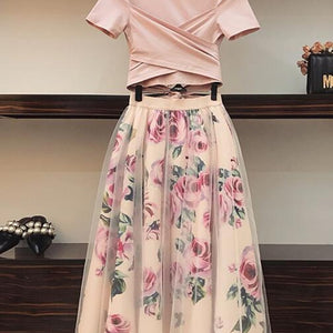 HIGH QUALITY Women Irregular T Shirt+Mesh Skirts Suits Bowknot Solid Tops Vintage Floral Skirt Sets Elegant Woman Two Piece Set