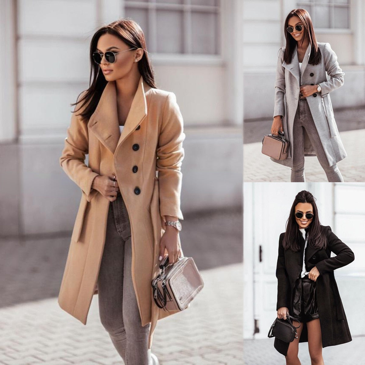 Casual Wool Coat Women&#39;s 2021 Autumn Winter Fashion New Turn-down Collar Long Sleeve Button Jacket Office Lady Coats With Belt