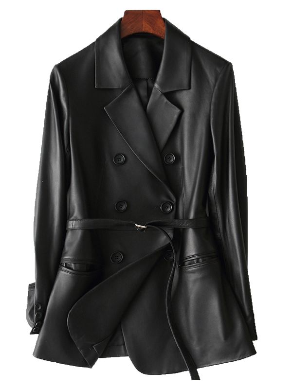 Nerazzurri Black Faux Leather Blazer Women Long Sleeve Belt Leather Jacket Women 5xl 6xl 7xl New arrivals 2022 Womens Clothing