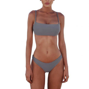 Solid Color Women Strap Top Padded Bra High Waist Panties Bikini Swimwear Set suitable for swimming pool summer beach party