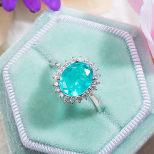 925 Sterling Silver Tourmaline Diamonds Handmade Ring