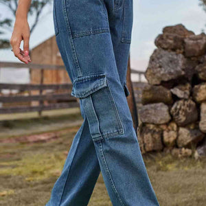 Loose Fit Long Jeans with Pockets