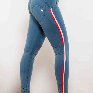 Side Stripe Contrast Buttoned Skinny Jeans