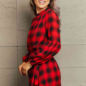 Plaid Tie Waist Balloon Sleeve Mini Dress