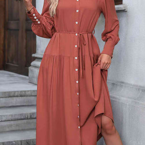 Button Down Notched Neck Dress