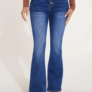 Button Fly Bootcut Jeans with Pockets