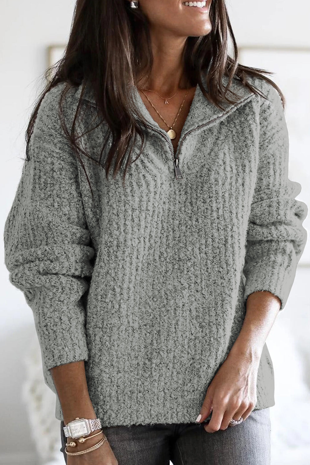Zip Neck Knitted Sweater