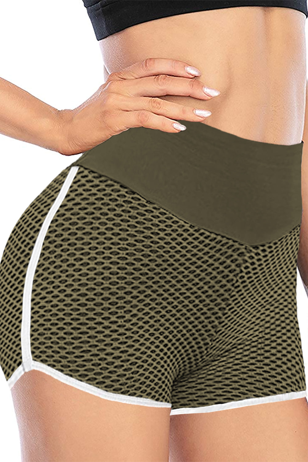 Burgundy High Waist Honeycomb Contrast Stripes Butt Lifting Yoga Shorts