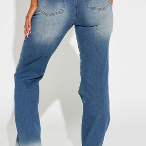 Pocketed Buttoned Straight Jeans