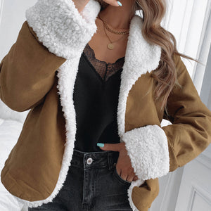 Lapel Collar Fleece Open Front Coat