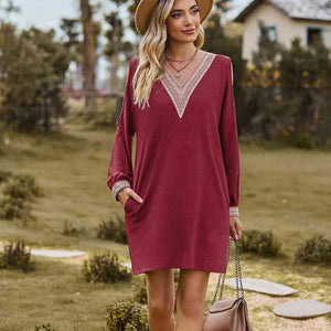 V-Neck Cutout Sleeve Mini Dress