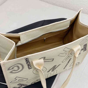 Letter Print Canvas Tote Bag