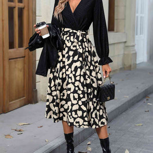 Leopard Surplice Neck Tied Dress