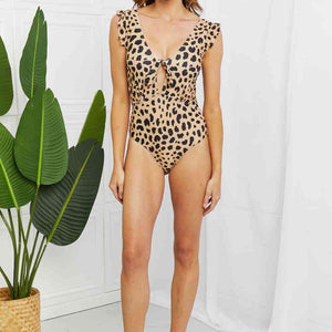 Marina West Swim Seashell Ruffle Sleeve One-Piece in Leopard