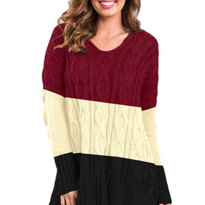 Colorblock Cable Knit Sweater with Slits