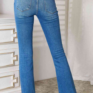 Kancan Full Size Distressed Raw Hem Bootcut Jeans