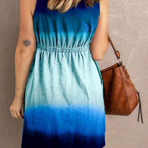 Double Take Scoop Neck Buttoned Sleeveless Magic Dress with Pockets