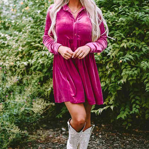 Collared Neck Buttoned Mini Dress