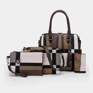 4-Piece Color Block PU Leather Bag Set