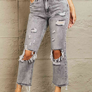 BAYEAS Acid Wash Distressed Straight Jeans