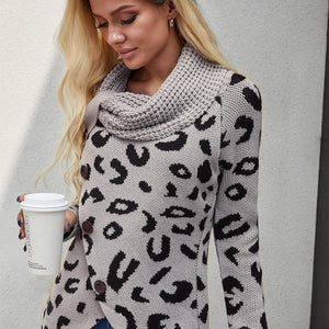 Leopard Print Casual Knitted Sweater