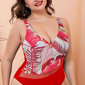 Full Size Two-Tone Plunge One-Piece Swimsuit