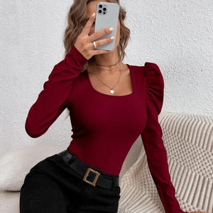 Square Neck Puff  Long Sleeve Top
