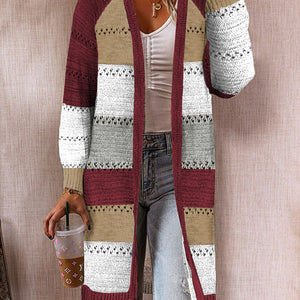 Multicolor Color Block Eyelet Knitted Lightweight Cardigan