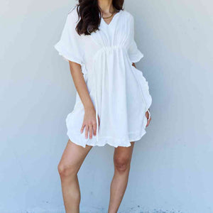 Ninexis Out Of Time Full Size Ruffle Hem Dress with Drawstring Waistband in White