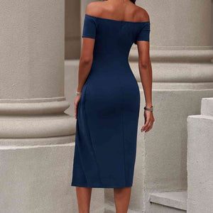 Off-Shoulder Short Sleeve Split Dress