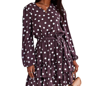 Polka Dot Print Lace-up Ruffled Mini Dress
