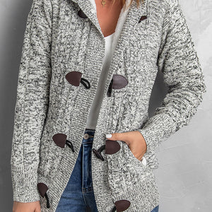Fur Hood Horn Button Sweater Cardigan