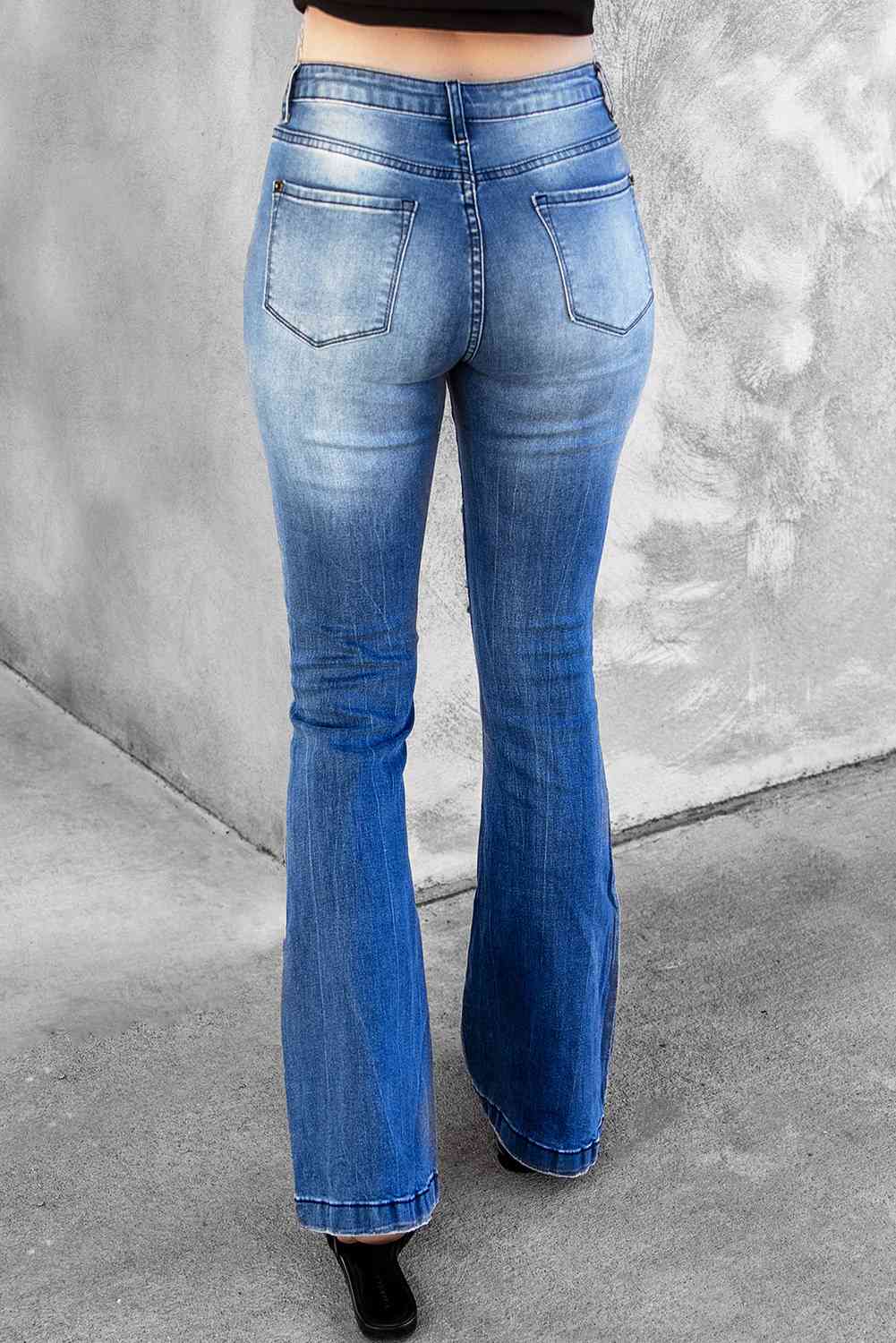 Baeful Distressed Flare Leg Jeans with Pockets