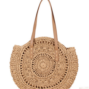 Round shoulder straw woven bag woven bag beach bag fashion women's bag straw woven bag