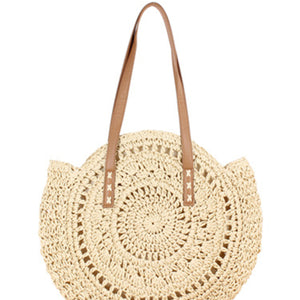 Round shoulder straw woven bag woven bag beach bag fashion women's bag straw woven bag