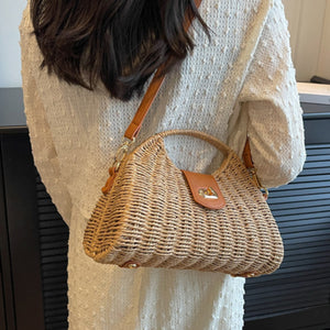 New Mori Fashion Straw Contrasting Color Tote Bag