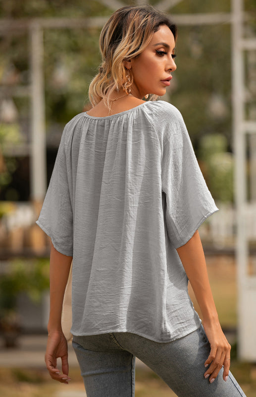 Women's Button Square Neck Loose Short Sleeve Shirt Top
