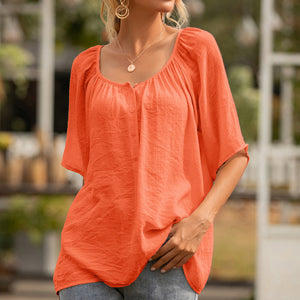 Women's Button Square Neck Loose Short Sleeve Shirt Top