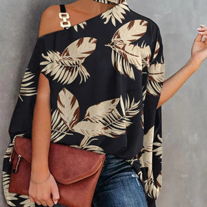 Halter Neck Dolman Sleeve Print Shirt Ladies Shirt Women's Clothing